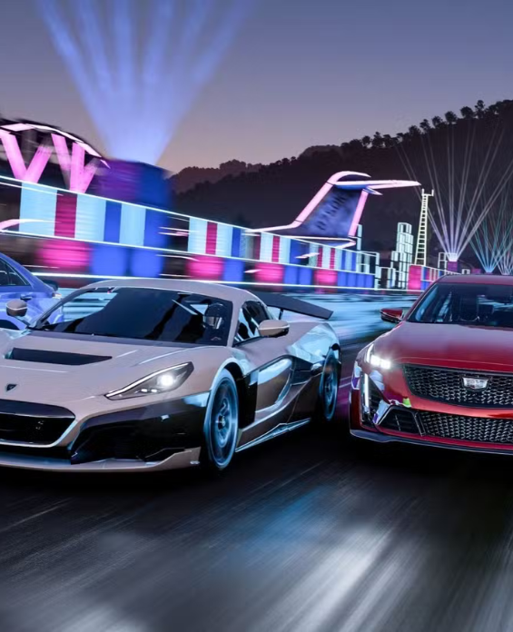 Forza Horizon 6 teaser image with racing cars and Tokyo skyline in the background